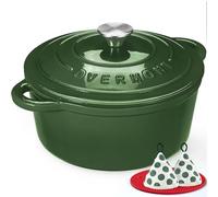 Overmont Cocotte Ronde en Fonte Émaillée 28 cm 6,6 L,Vert Brillant