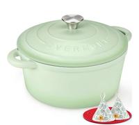 Overmont Cocotte Ronde en Fonte Émaillée 28 cm 6,6 L,Vert Sauge Dégradé