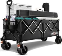Overmont Chariot de Festival Pliable Extra Large de 300 L - Roues Larges et Freins - Chariot Robuste jusqu'à 200 kg - avec poignée réglable et Sac de Housse - Chariot pour Plage, Camping, Jardin