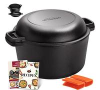 Overmont Dutch Oven Pot en Fonte Marmite Fonte Four Néerlandais Double Fonction avec Couvercles de Poignée en Silicone pour Cuisine Camping Jardin BBQ