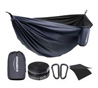 OVERMONT Hamac Jardin Exterieur Voyage Ultra-léger Double Couche Durable en Parachute Nylon Max Payload 400KG|270x140cm |2 Mousquetons|2 Sangles|Hamac de Camping Randonnée Trekking (Noir)