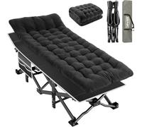 OVERMONT Lit de Camp Pliant 4 Saisons avec Matelas pour Adulte, 250 kg,Noir