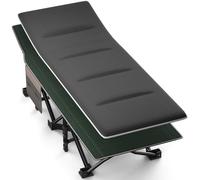 OVERMONT Lit de Camp Pliant avec Matelas - Lit de Camping Pliable 190 x 71 x 36 cm - Supporte 250 kg - Tissu Oxford 2400D avec Poche Latérale - Sac de Transport pour Camping Jardin Bureau - Noir