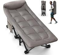 OVERMONT Lit de Camp Pliant avec Matelas - Lit de Camping Pliable 190 x 70 x 40 cm - Supporte jusqu'à 250 kg - Tissu Oxford avec Poche Latérale - Sac de Transport pour Camping Jardin Bureau - Gris