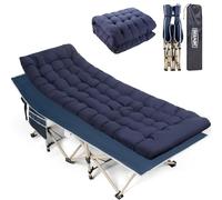 OVERMONT Lit de Camping Pliable avec Matelas - Lit de Tente avec Sac de Transport, Lit de Voyage Portable en Toile Oxford à Double Couche, Léger, pour Maison Sieste au Bureau Jardin Plage Bleu