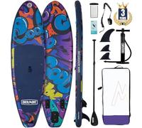 Overmont Planche Paddle Gonflable Adulte 323 × 84 × 15 cm, Stand Up Paddle avec Kit Complet, Pagaie Réglable, Pompe, Sac à Dos, Leash et 3 Ailerons, Sup Stable et Facile à Transporter-Graffiti