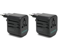 OVERMUST - Adaptateur de Voyage Universel, 2 Ports USB, Prises Interchangeables UK/EU/USA/AUS, 100V-240V, PC Résistant, Compact 6.6x5.1x5.3cm, Léger 124g, Adaptateur Voyage (Lot de 2)