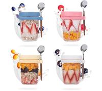 Overnight Oats Jar,4Pcs Bol Muesli a Emporter Étanches De 350ml à Emporter pour Garder Les Aliments Frais, avec Graduation