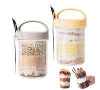 Overnight Oats Jar,Bocal Verre Avec Couvercle Bocaux en Verre Hermétique -Bocaux en Verre Avec Cuillere Meal Prep Verre Confiture D'avoine,Yaourt,Céréales,Salade,Pudding,Bouillie 400ml,2 Pièces