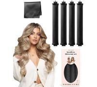 Overnight Serre-tête en soie noire pour boucles sans chaleur et aspect soufflé - Bigoudis Jumbo pour cheveux longs sans chaleur