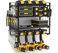 Overpassing Support De Rangement Pour Outils électriques, Support Mural Pour Forets Robuste Pour 4 Outils De Perceuse électrique Avec Support De Tournevis Latéral Et Crochet Pour Garage, Atelier
