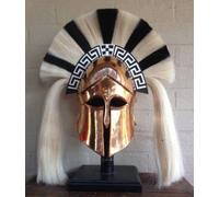 OVERSEAS MART Casque médiéval Armor grec corinthien pour Halloween, réplique du chevalier Spartan avec support en bois (cuivre)