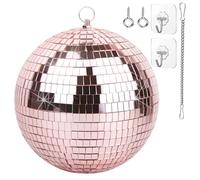 Oversevenls Boule à Facettes Disco 20 cm avec chaîne d'extension et crochet de suspension - Décoration Scintillante pour Fêtes et Événements, Rose pâle
