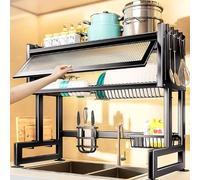 Oversink Dish Dry Rack ,Space Saving Dish Drying Rack ,Home Furnishing Over The Sink Dish Drainer Drying Rack 3 Tier Over Sink Dish Rack for Kitchen Sink Organizer Countertop (Black, 55cm/21.7in)