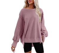 Oversize Pull Femme Pas Cher A La Mode Col Rond Printemps Grande Taille Uni Sweatshirt Sans Capuche Chic Et Elegant Coton Manche Longue Hiver Chaud Sweat-Shirt de Sport Ample Leger Décontracté Vintag