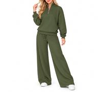 oversized 2 piece sets for women, Quarter Zip Top and Wide Leg Pants | Relaxed polyester set with a quarter zip pullover and drawstring wide leg pants for travel, lounging and casual outings.
