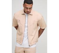 Oversized Bleach Wash Raw Edge Carpenter Short Sleeve Overshirt homme - rose - XS, rose