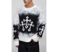 Oversized Boxy Fit Cross Jacquard Fluffy Knitted Jumper homme - noir - XS, noir