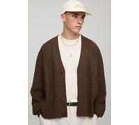 Oversized Boxy Fit Mixed Cable Knitted Cardigan homme - brun - XS, brun