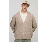Oversized Boxy Fit Mixed Cable Knitted Cardigan homme - pierre - XS, pierre