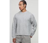 Oversized Boxy Fit Mixed Cable Knitted Jumper homme - gris - XS, gris