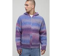 Oversized Boxy Fit Ombre Stripe Knitted Zip Through Hoodie homme - violet - L, violet