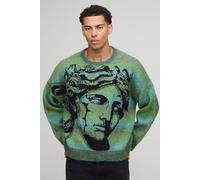 Oversized Boxy Fit Ombre Stripe Renaissance Graphic Knitted Jumper homme - vert - M, vert