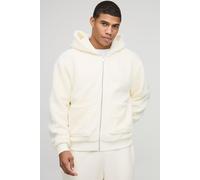Oversized Boxy Fluffy Borg Zip Through Pocket Hoodie homme - ecru - L, ecru