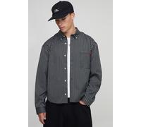 Oversized Boxy Stripe Long Sleeve Curved Hem Shirt homme - noir - S, noir
