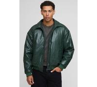 Oversized Creased PU Collared Bomber Jacket homme - vert - S, vert