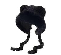 Oversized Faux Fur Winter Beanie Women Large Fluffy Earflap Hatblack