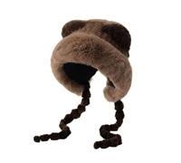 Oversized Faux Fur Winter Beanie Women Large Fluffy Earflap Hatbrown