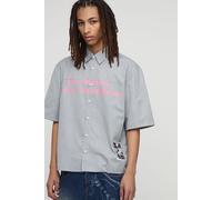 Oversized Half Sleeve Microcheck Print Shirt homme - gris - XS, gris