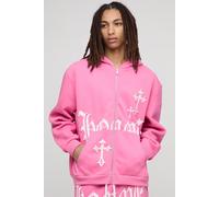 Oversized Homme Pearl Embellished Zip Through Hoodie homme - rose - L, rose