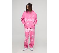 Oversized Homme Pearl Embellished Zip Through Hoodie homme - rose - M, rose