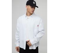 Oversized Long Sleeve Striped Curved Hem Shirt homme - blanc - XL, blanc