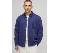 Oversized Long Sleeve Striped Curved Hem Shirt homme - bleu - XL, bleu