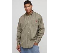 Oversized Long Sleeve Striped Curved Hem Shirt homme - vert - L, vert