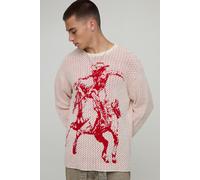Oversized Long Sleeve Textured Western Knitted T-Shirt homme - ecru - S, ecru