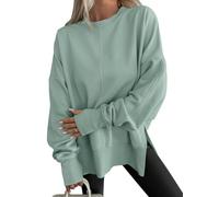 Oversized Loose Fit Round Neck Short Sleeve Batwing Sleeve Sweatshirt with Side Slit