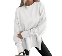 Oversized Loose Fit Round Neck Short Sleeve Batwing Sleeve Sweatshirt with Side Slit
