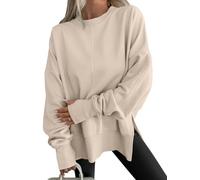 Oversized Loose Fit Round Neck Short Sleeve Batwing Sleeve Sweatshirt with Side Slit