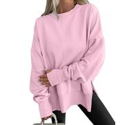 Oversized Loose Fit Round Neck Short Sleeve Batwing Sleeve Sweatshirt with Side Slit