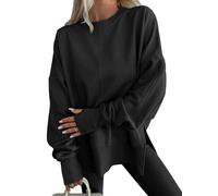 Oversized Loose Fit Round Neck Short Sleeve Batwing Sleeve Sweatshirt with Side Slit