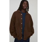 Oversized Mixed Yarn Heavy Knitted Harrington Cardigan homme - brun - XS, brun