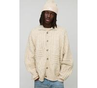 Oversized Mixed Yarn Heavy Knitted Harrington Cardigan homme - pierre - XS, pierre