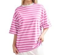 Oversized Striped Short Sleeve T-Shirts Color Block Crew Neck Basic Shirt Casual Summer Tee Tops Shirts Color (5,XL)