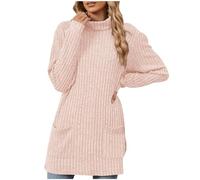 Oversized Sweater for Womens Turtleneck Long Sleeve Solid Color with Double Pockets Long Fall Casual Sweaters