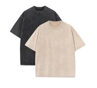 Oversized Tee Shirt Unisex Homme Washed Vintage T-Shirts à Manches Courtes Retro Grande Taille Hip Hop Tshirt Été 2025 (12,4TG)