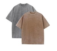 Oversized Tee Shirt Unisex Homme Washed Vintage T-Shirts à Manches Courtes Retro Grande Taille Hip Hop Tshirt Été 2025 (13,4TG)